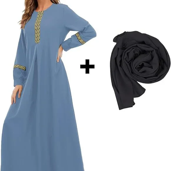 Abetteric Women's Muslim Abaya Dress w/ Hijab Zipper Islamic Robe Pockets Maxi P - Picture 5 of 16